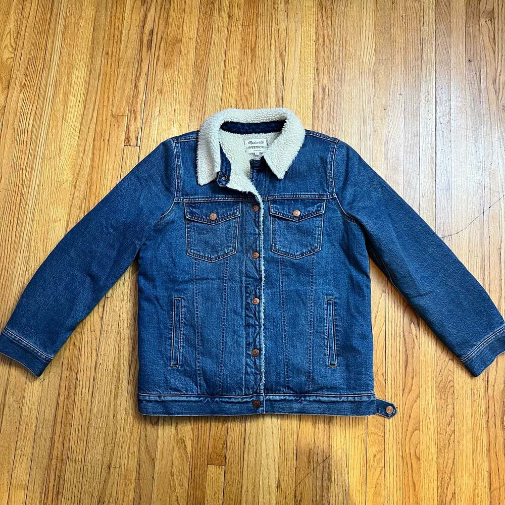 Madewell Jean Jacket Womens Medium Sherpa Lined Denim Snap Oversized Trucker